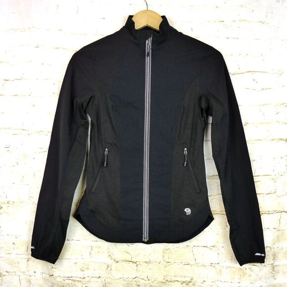 Mountain Hardwear Running Jacket Women S Black Mighty Power Hybrid Zip Reflector - Picture 1 of 12